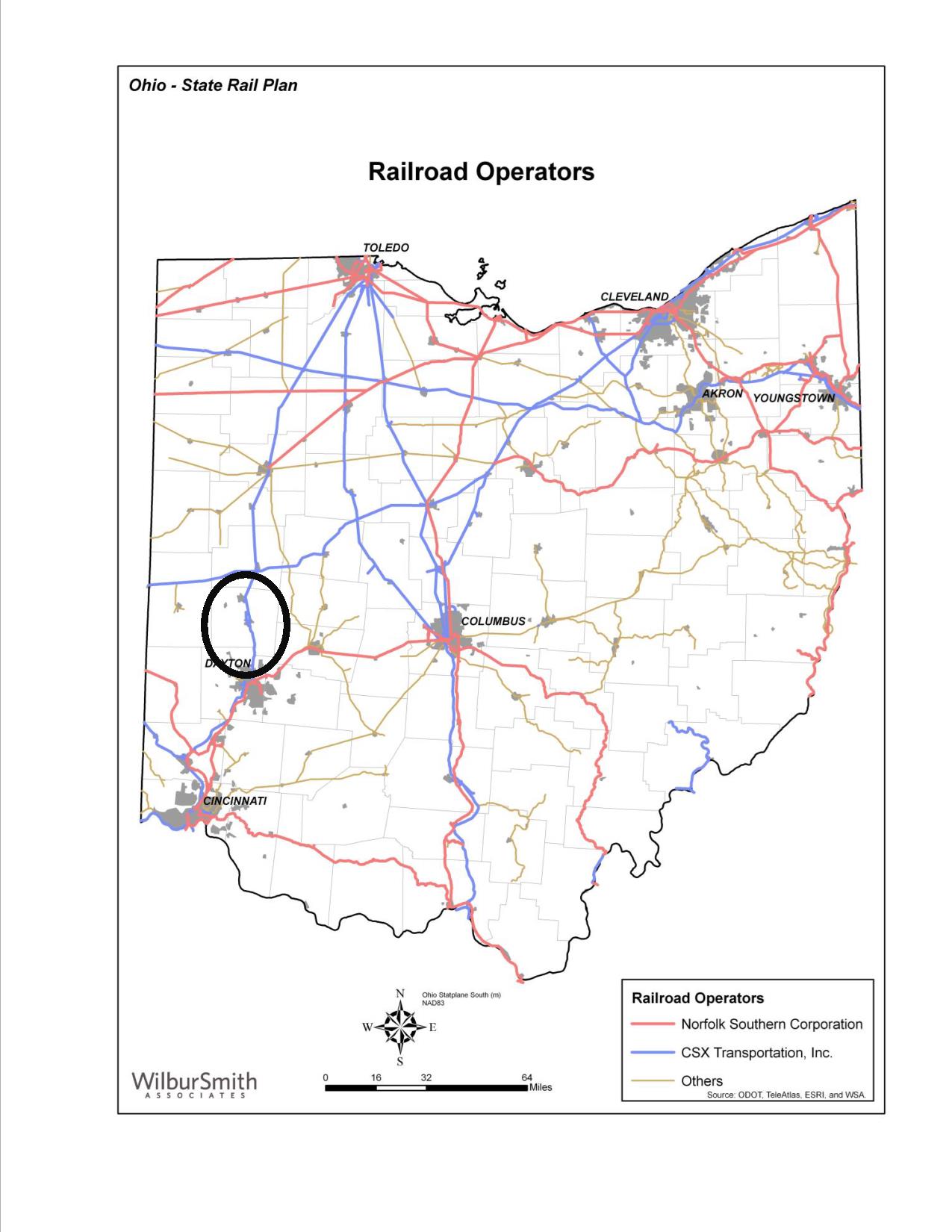 regional map of Ohio showing rail routes