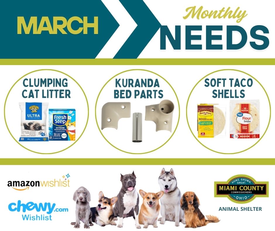 Miami County, Ohio Animal Shelter Needed Items